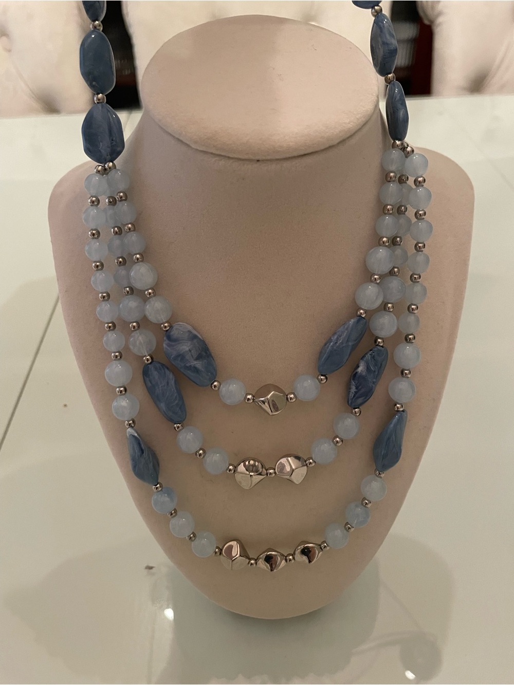 Black Diamond Layered Light Blue and Navy Bead Necklace